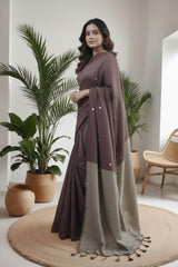 Tripura Kadhi Cotton brown Saree laaki