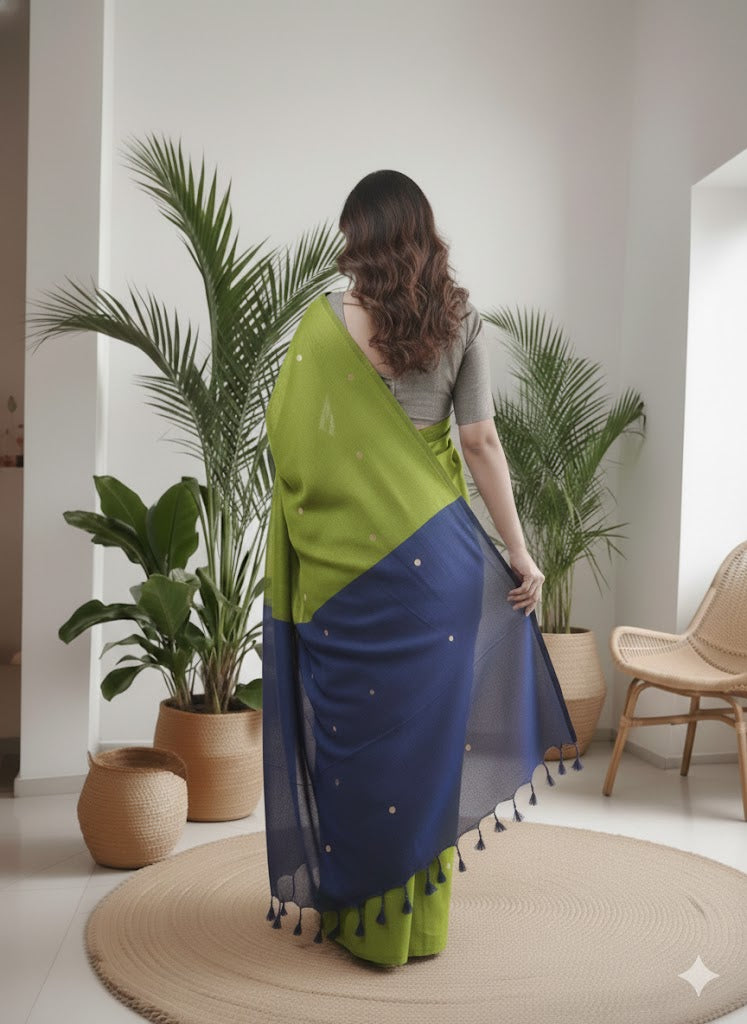 Tripura Kadhi Cotton Blue Saree laaki