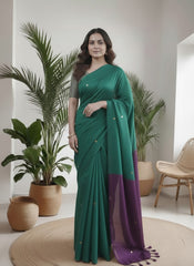 Tripura Kadhi Cotton Emerald Green Saree laaki