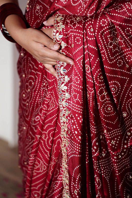 Kushmanda bandhani silk saree - laaki