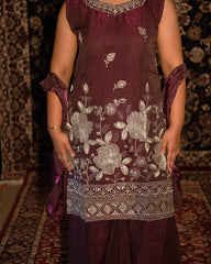 Nisha Wine Embroidered 3-Piece Set