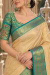 Uma Cream seagreen Dharmavaram Saree