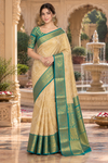 Uma Cream seagreen Dharmavaram Saree