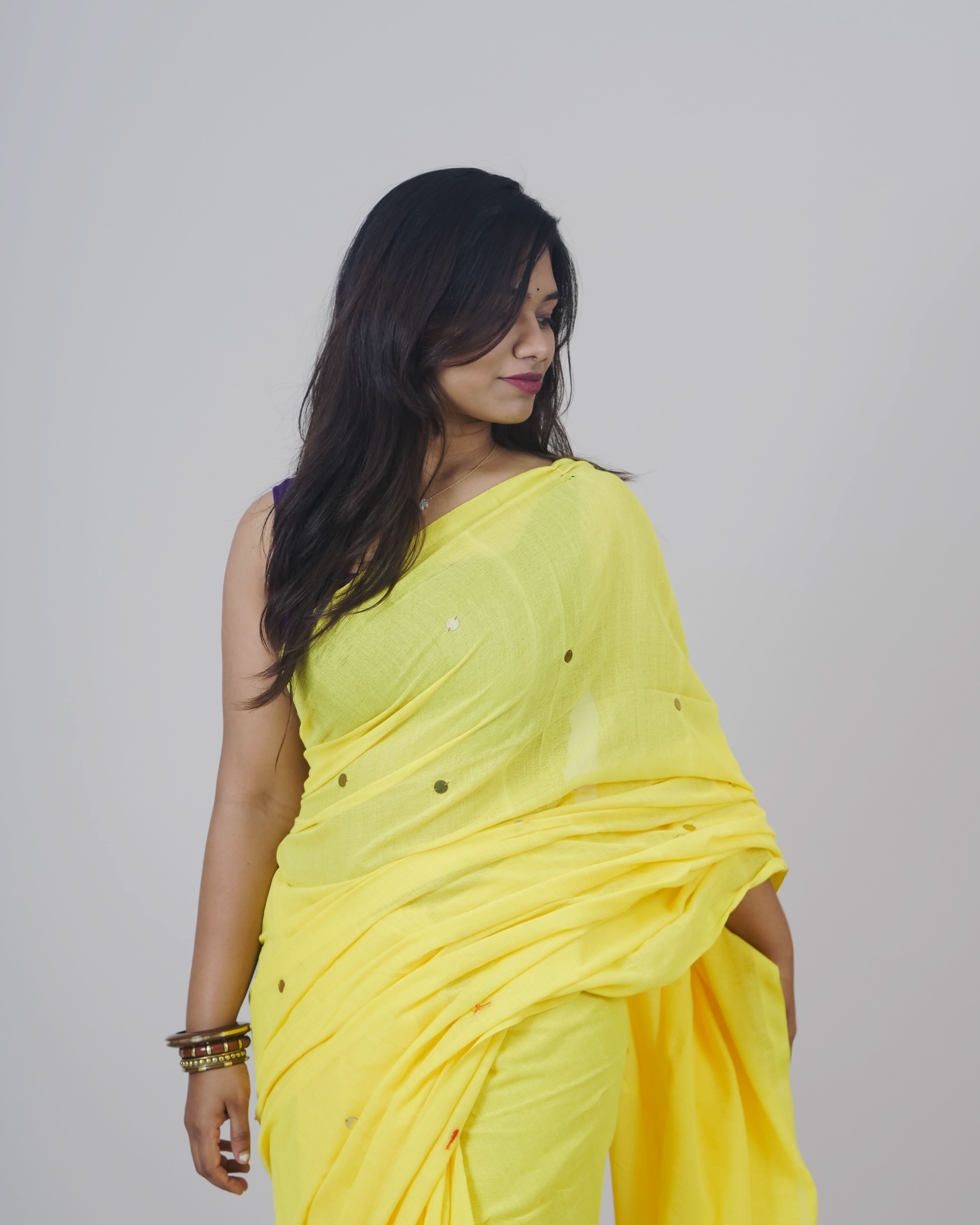 Usha Yellow Khadi Saree