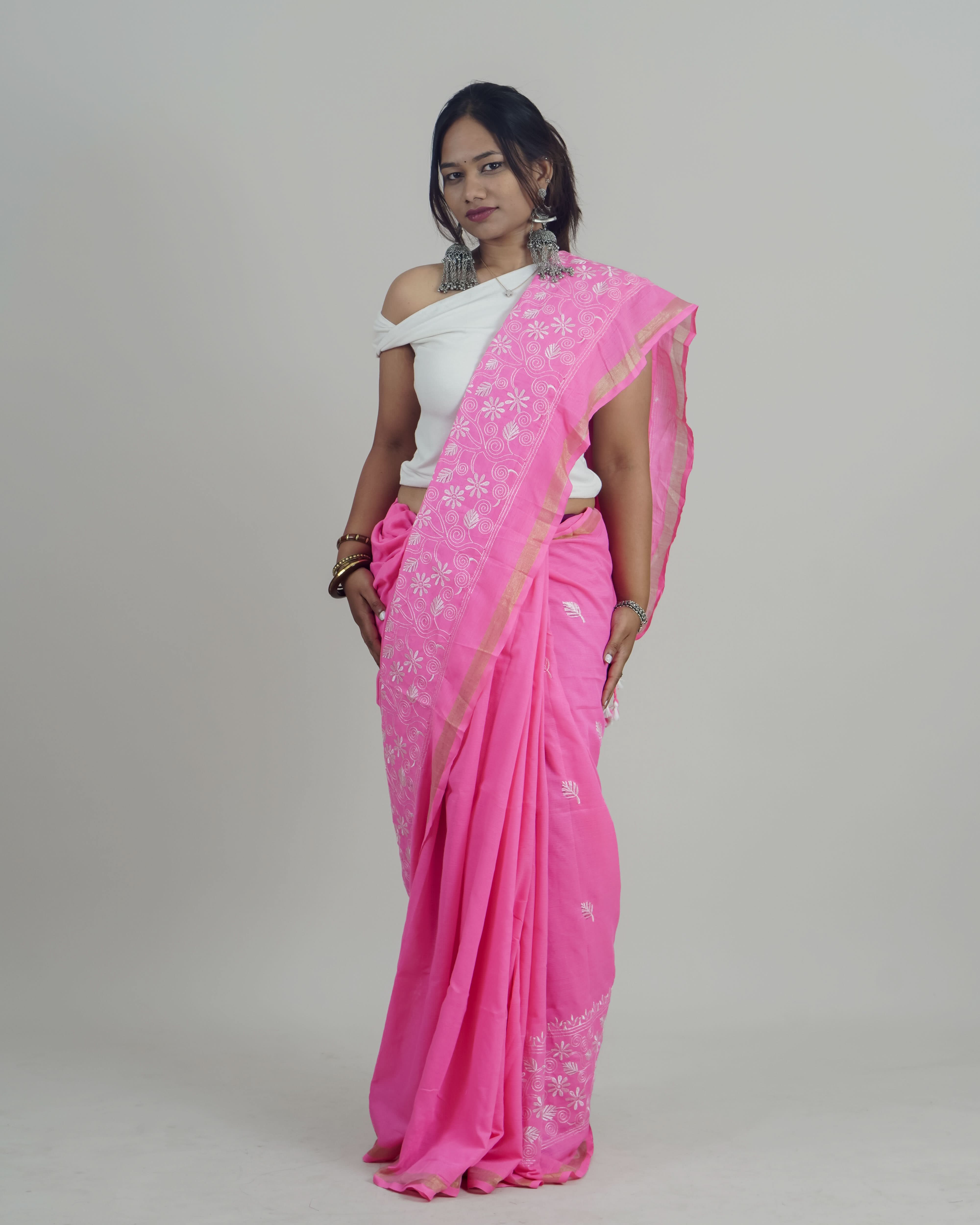 Tisha Pink Khadi Saree