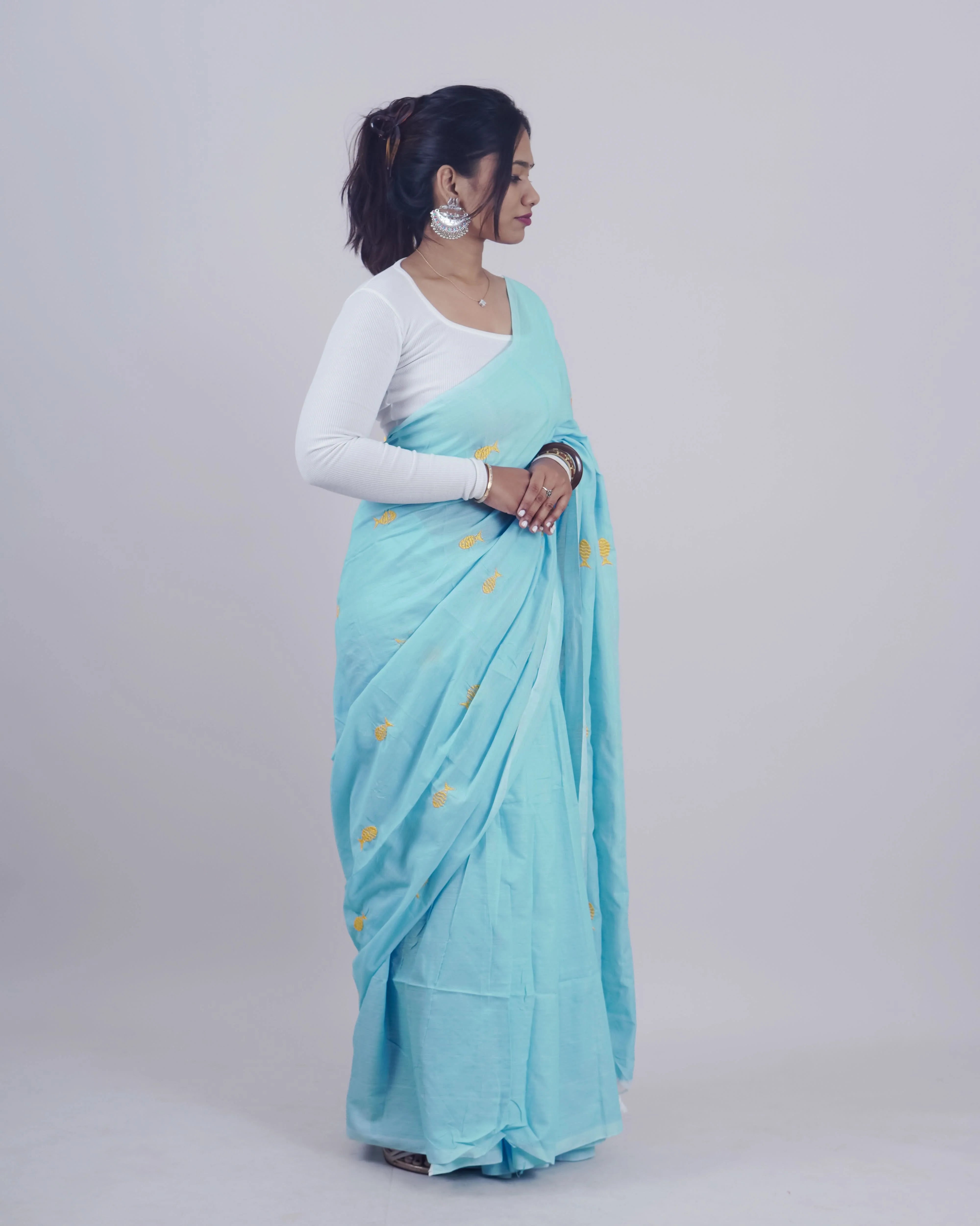 Sakhi Sky Blue Khadi Saree