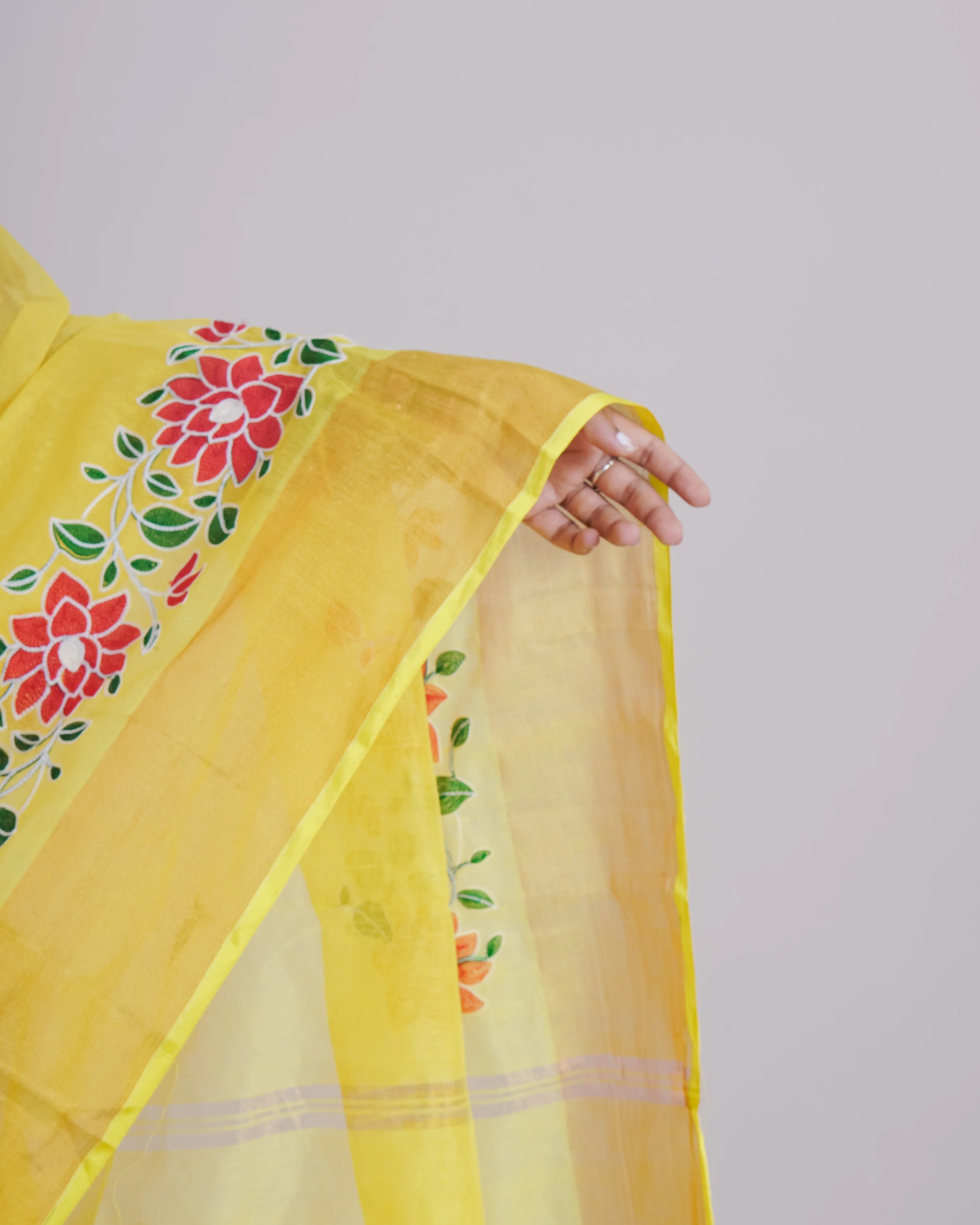 Geethika Yellow Khadi Saree
