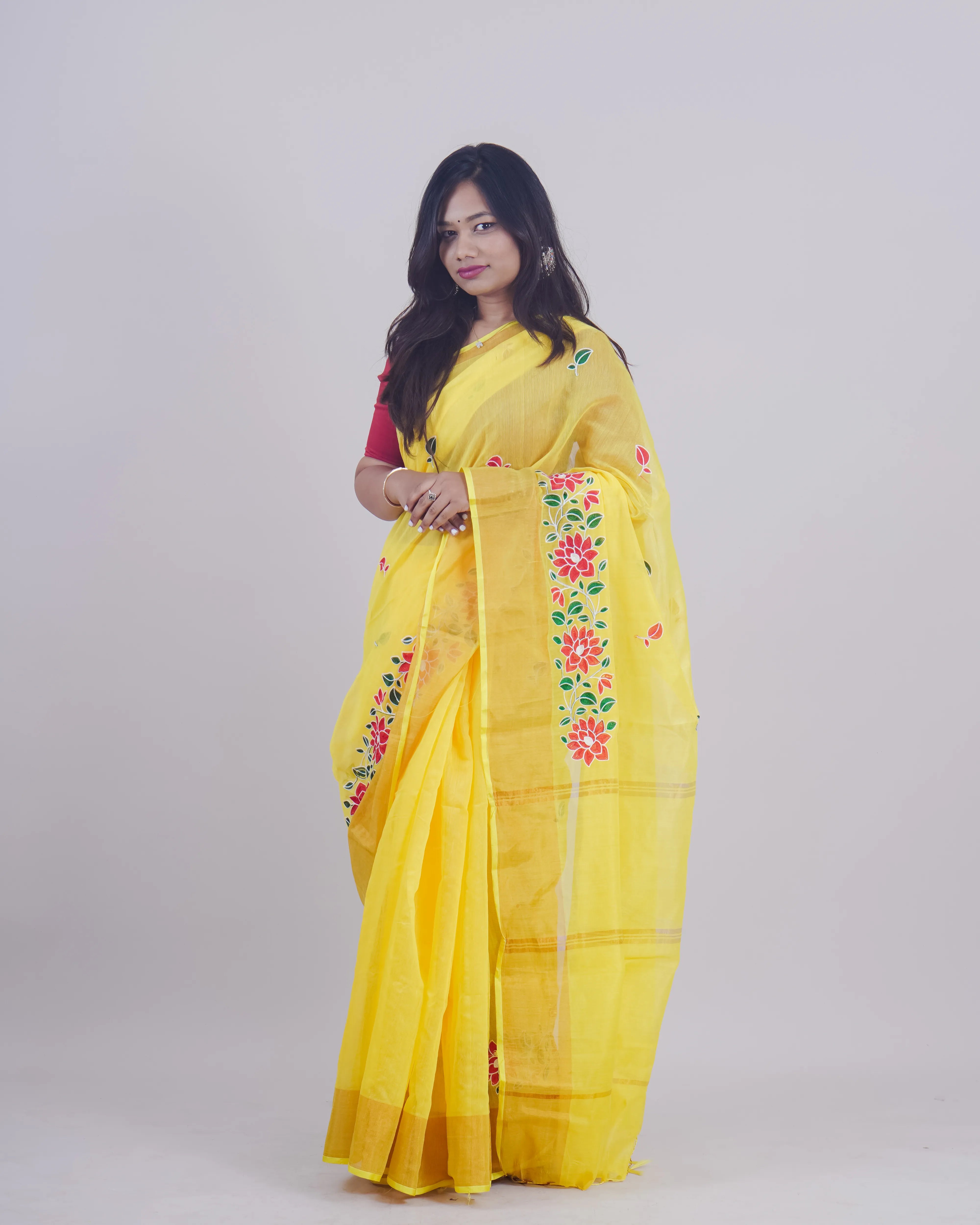 Geethika Yellow Khadi Saree