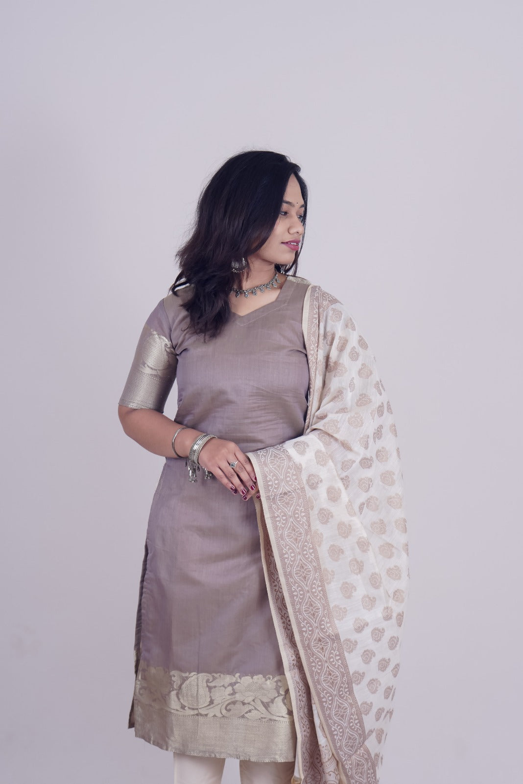 Jhanaki Ash Chanderi Suit