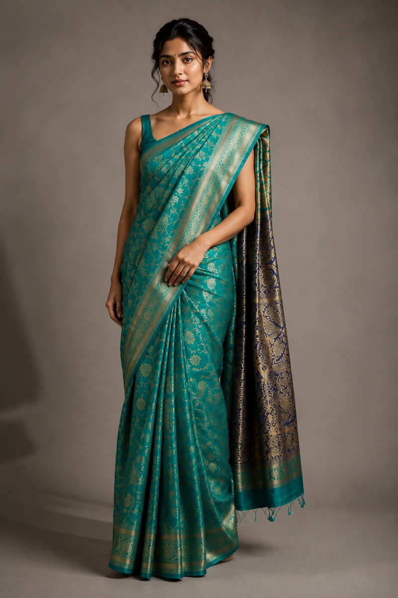 Kethu Kanjivaram Seagreen Saree