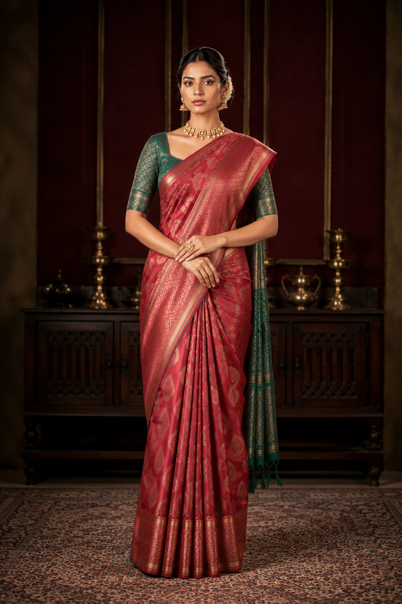 Megha Kanjivaram Red Saree