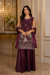 Nisha Wine Embroidered Sharara Set
