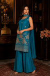 Krystal Teal Embroidered Sharara Set