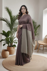Tripura Kadhi Cotton brown Saree laaki