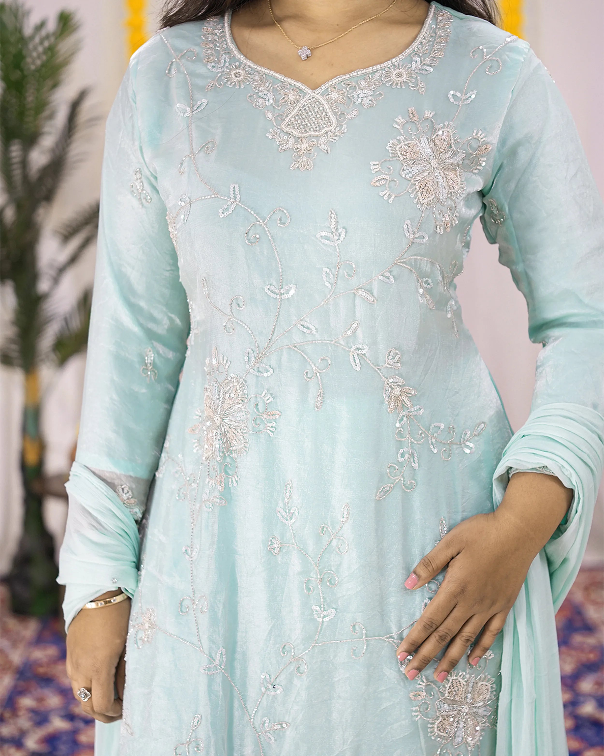Noor Space Tissue Embroidered Sharara Set
