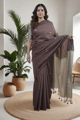 Tripura Kadhi Cotton brown Saree laaki