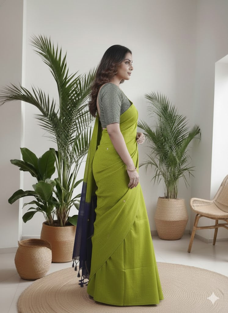 Tripura Kadhi Cotton Blue Saree laaki