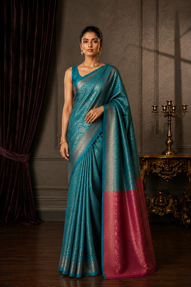 Hema Kanjivaram Seagreen Saree