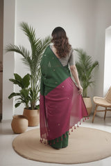 Tripura Kadhi Cotton Olive Green Saree laaki