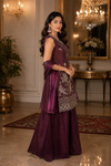 Nisha Wine Embroidered Sharara Set
