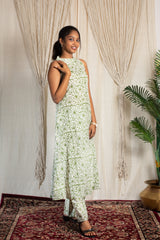 Anushka Handblock Cotton Halter Kurti & Pant Set laaki