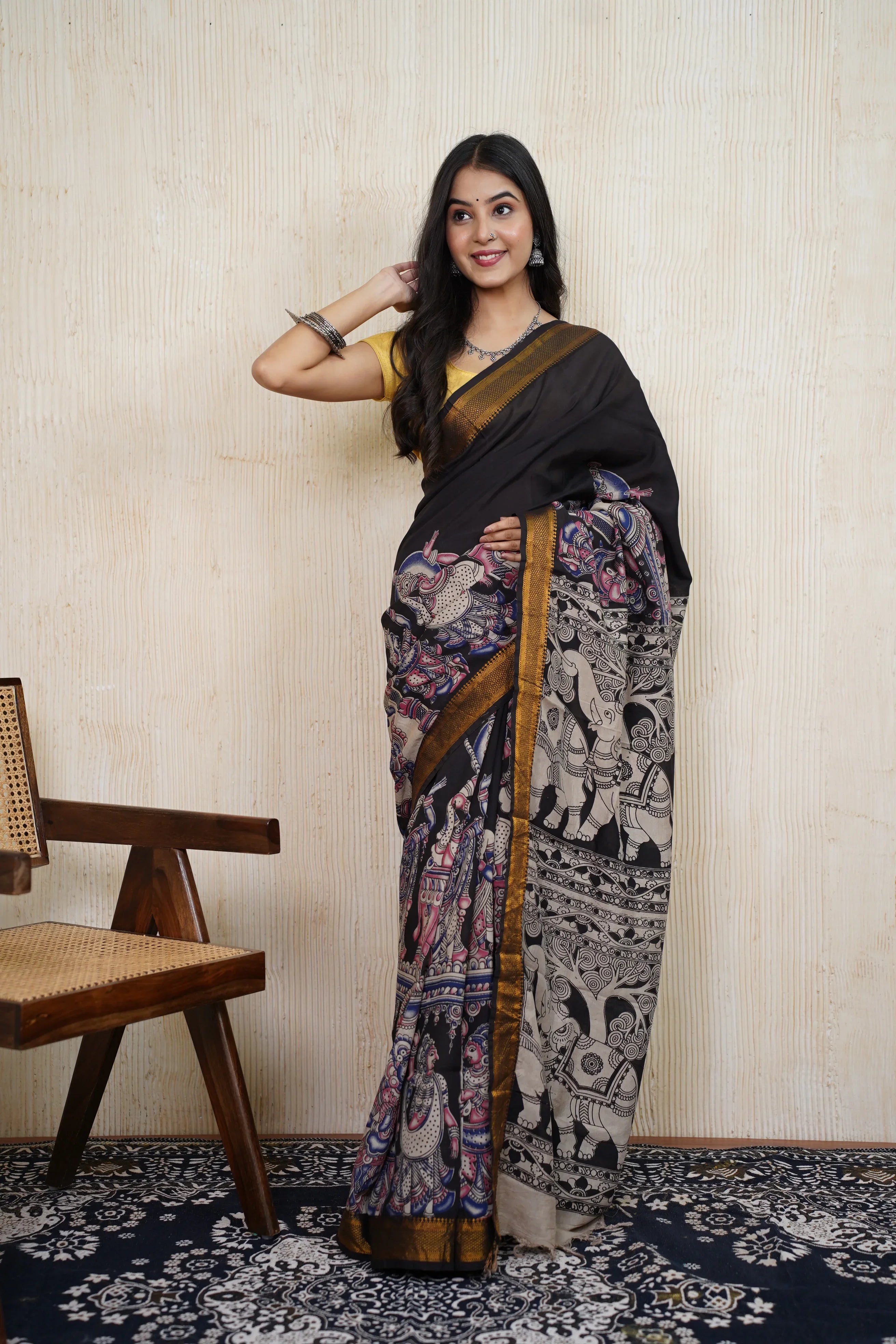 Komali Black Kalamkari Saree - laaki