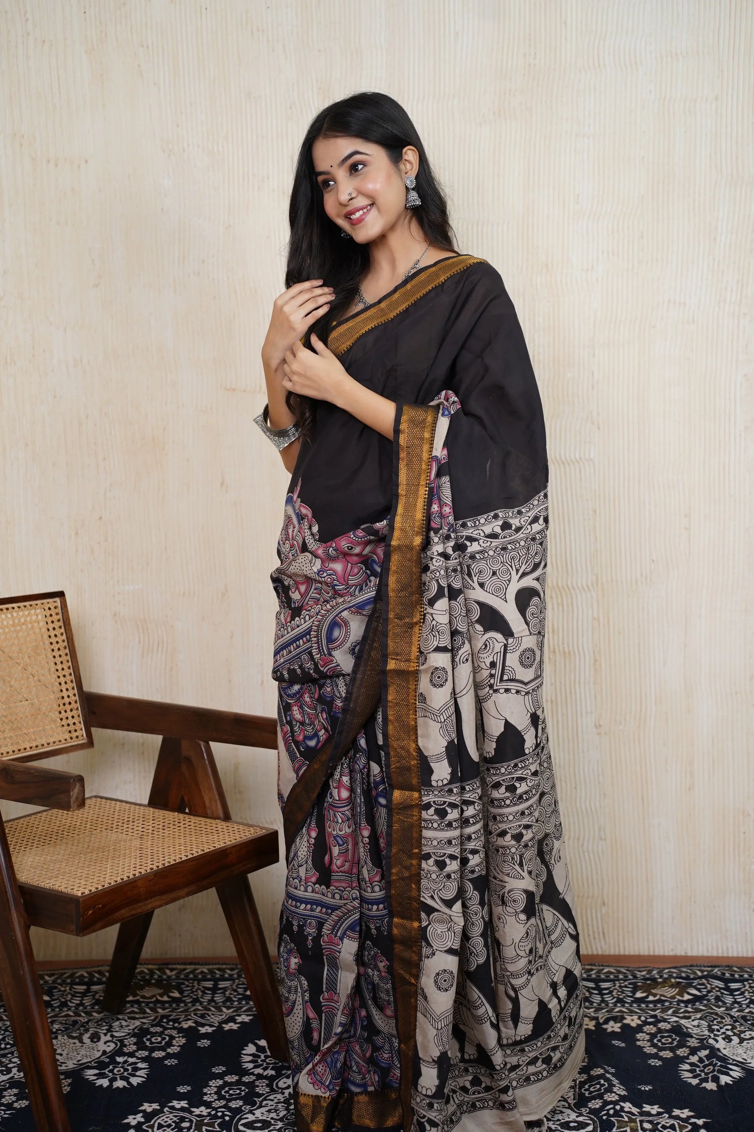 Komali Black Kalamkari Saree - laaki