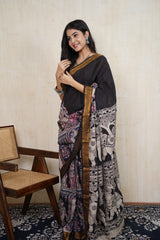 Komali Black Kalamkari Saree - laaki