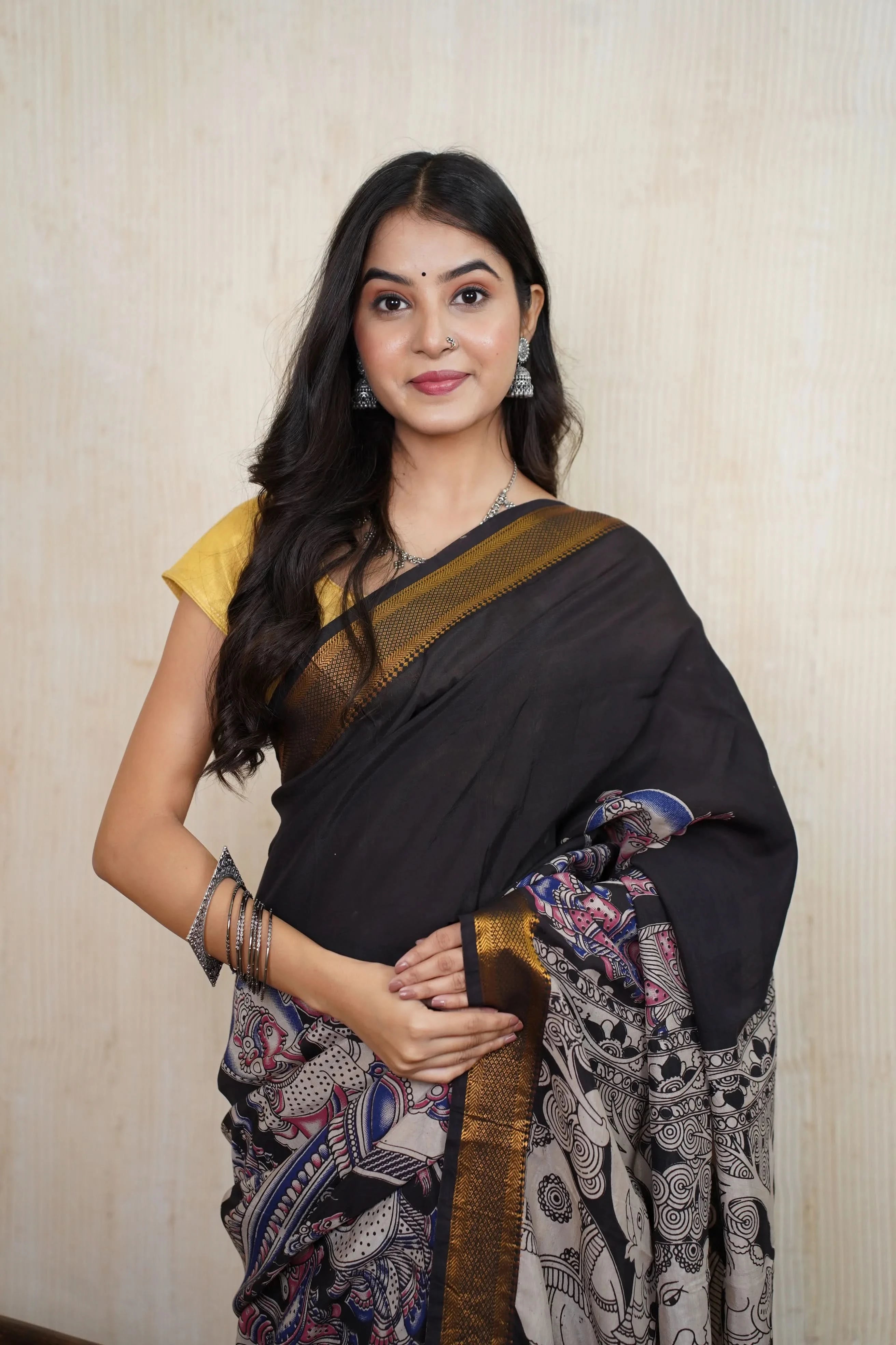 Komali Black Kalamkari Saree