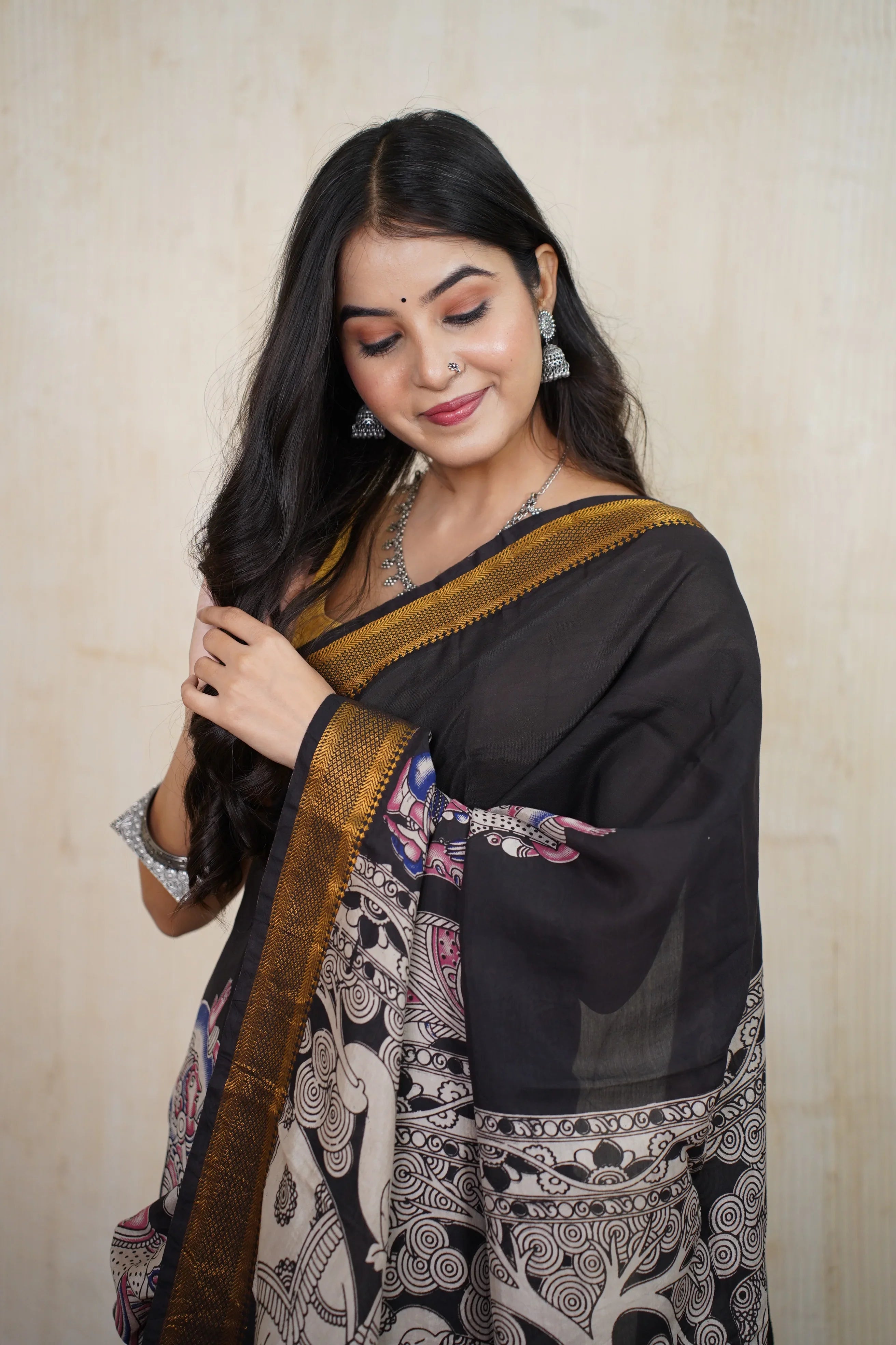 Komali Black Kalamkari Saree - laaki