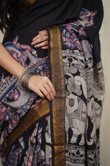 Komali Black Kalamkari Saree - laaki