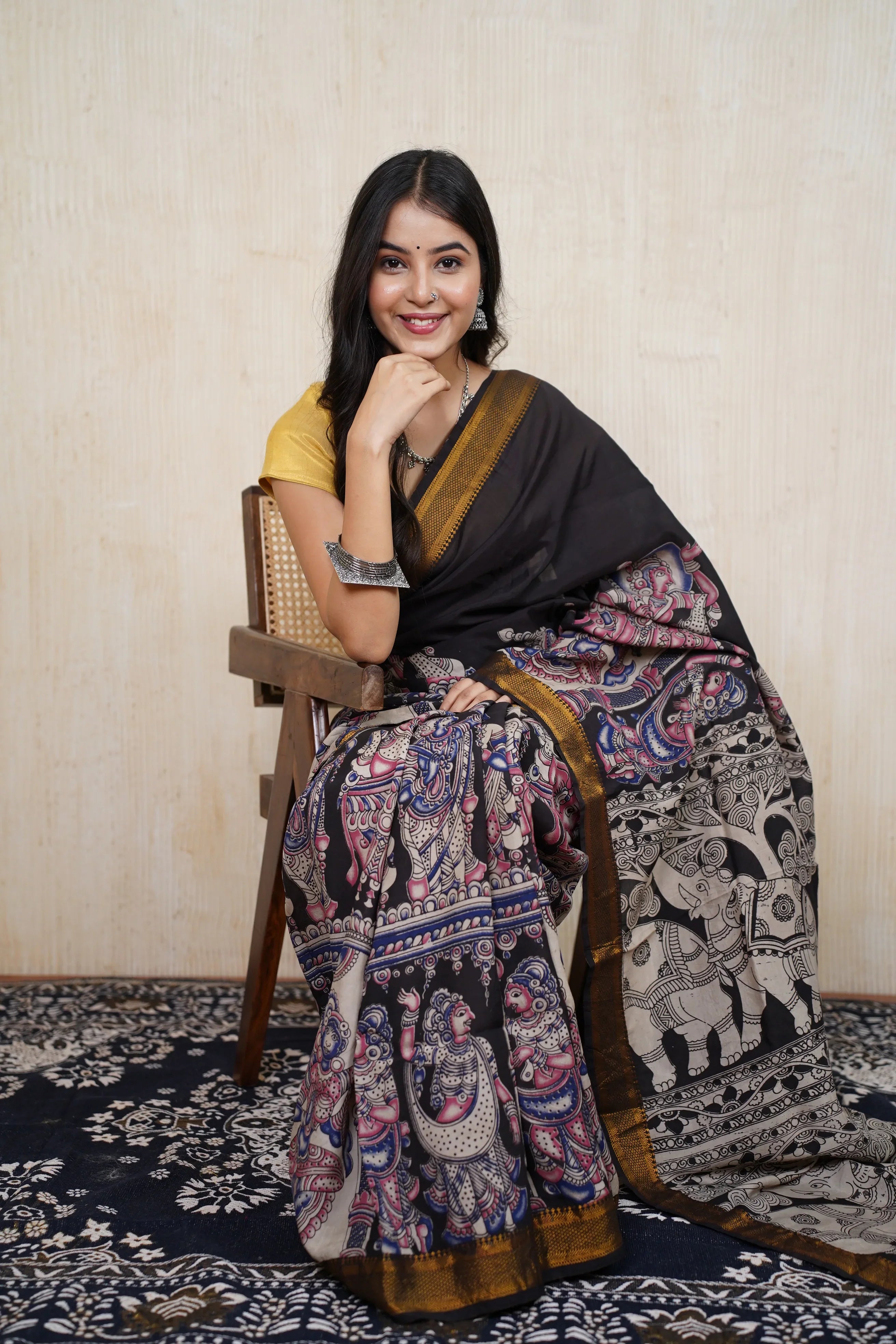 Komali Black Kalamkari Saree - laaki