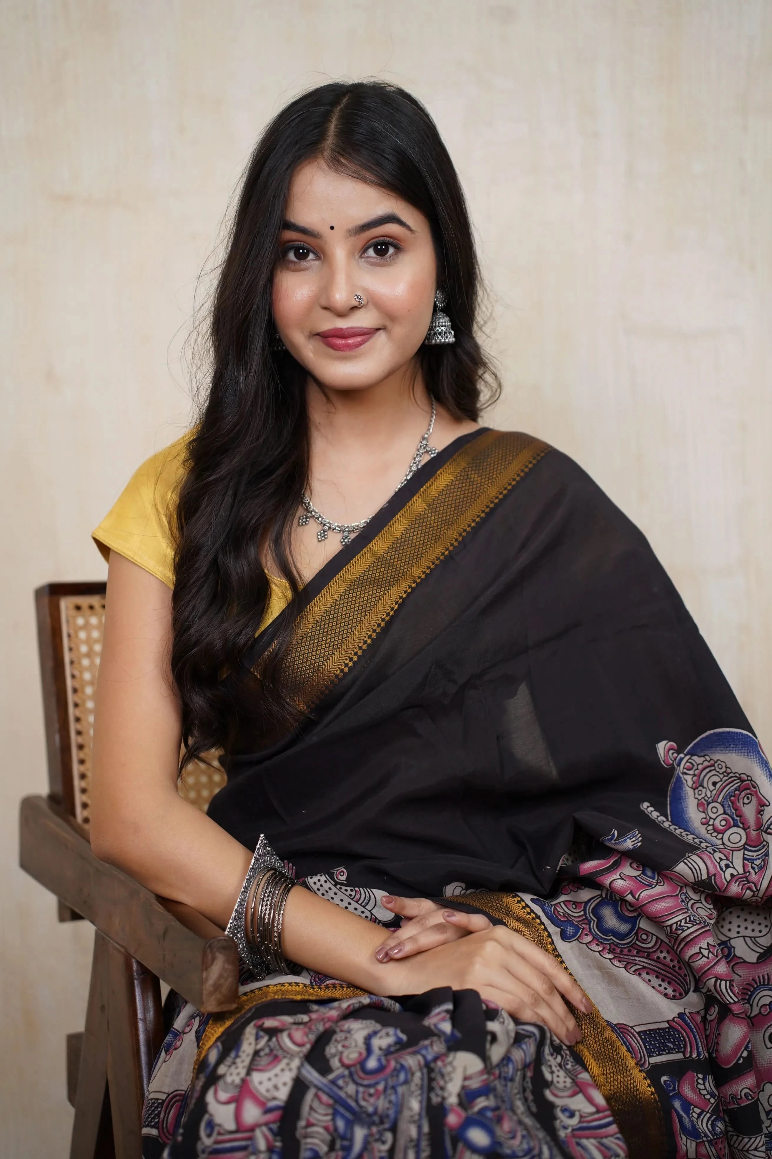 Komali Black Kalamkari Saree