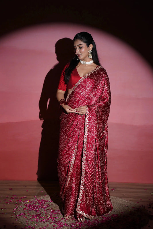 Kushmanda bandhani silk saree - laaki