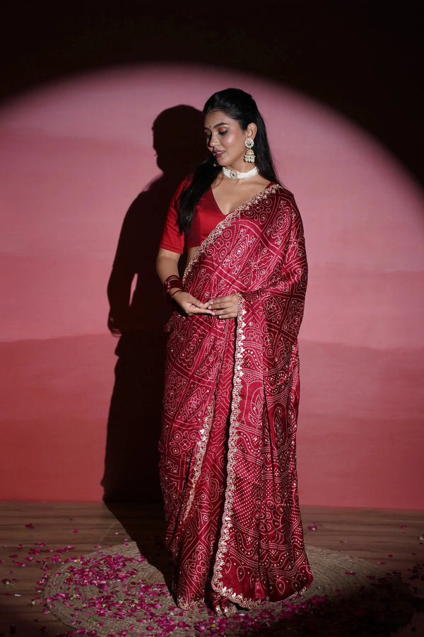 Kushmanda bandhani silk saree - laaki