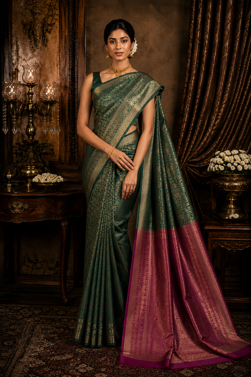 Pallavi Kanjivaram Green Saree