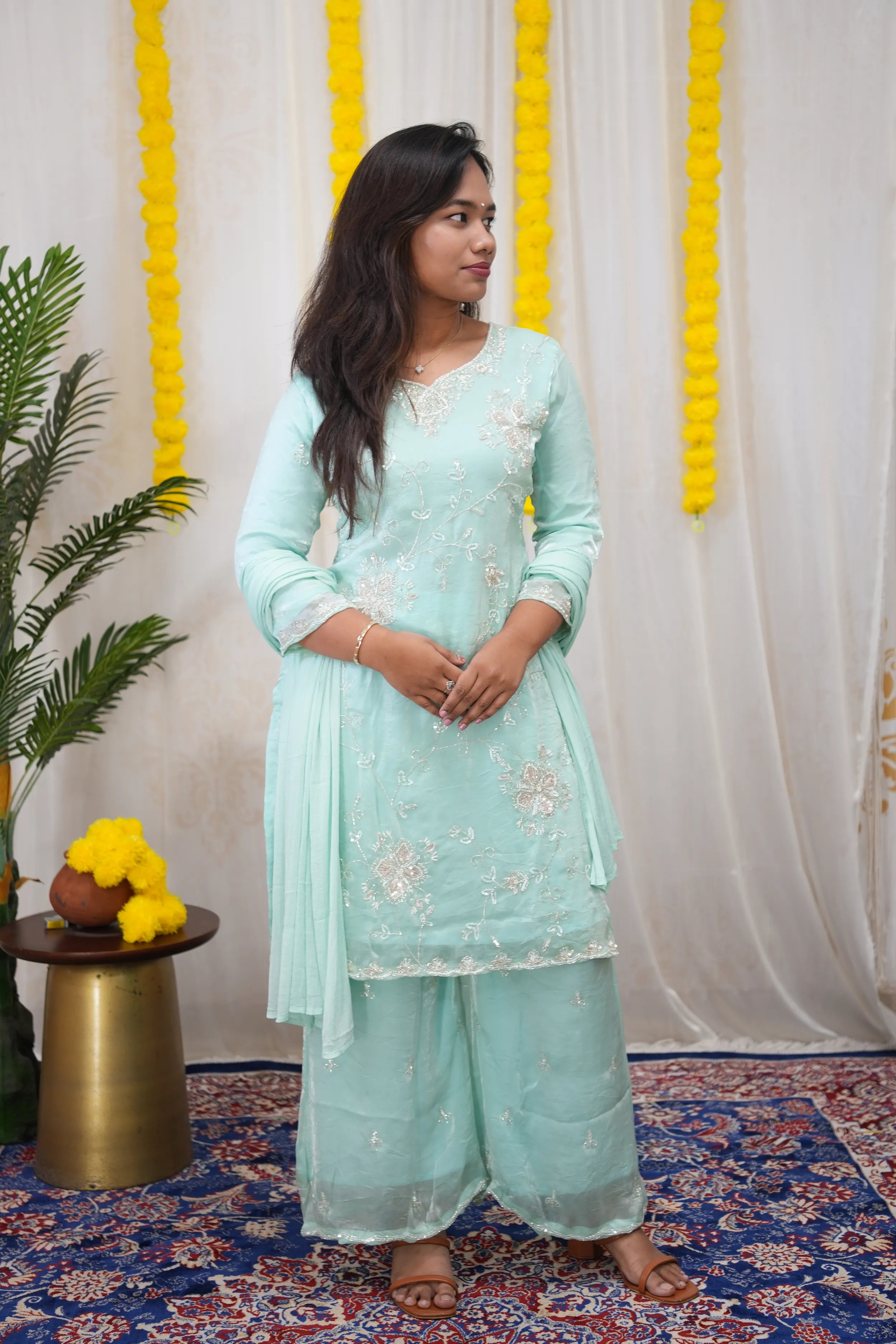 Noor Space Tissue Embroidered Sharara Set