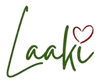 Signature-style text 'Laaki' with a heart symbol on a white background logo