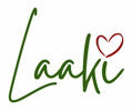 Handwritten 'Laaki' with a heart symbol on a white background. logo 