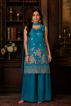 Krystal Teal Embroidered Sharara Set