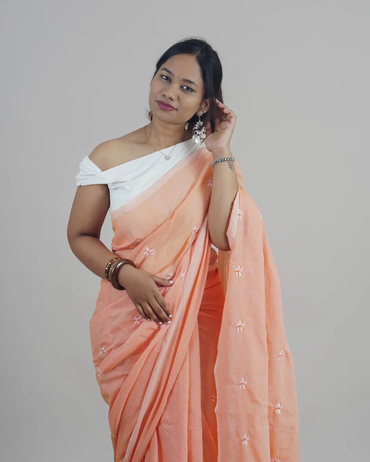 Ananya Peach Khadi Saree