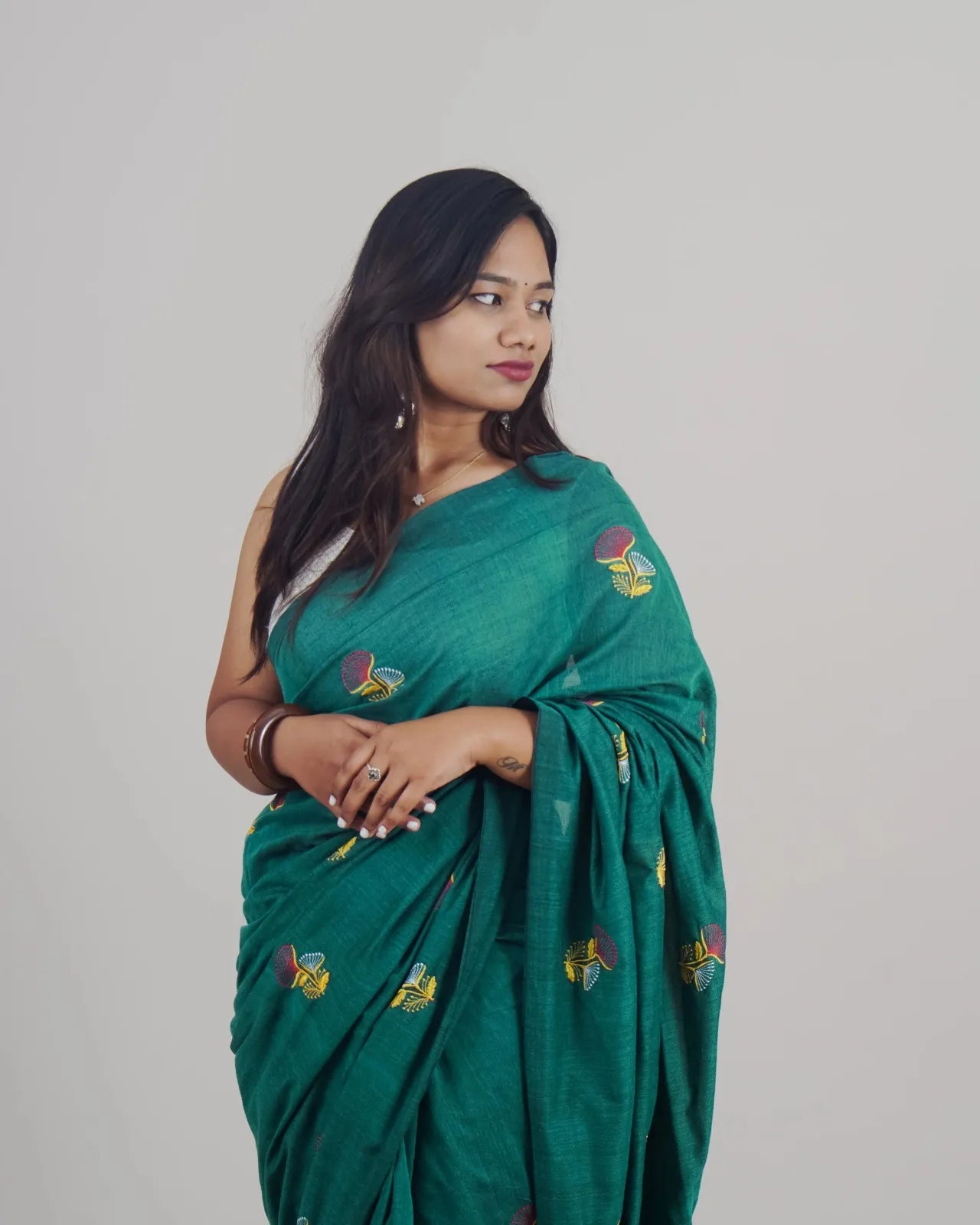 Bindu SeaGreen Khadi Saree
