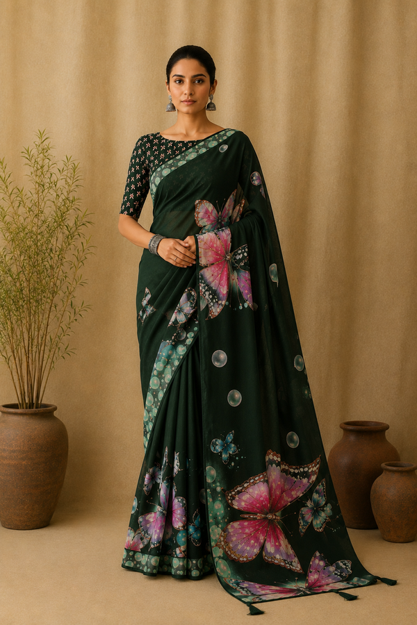 Raaji Geogrette  Green Saree