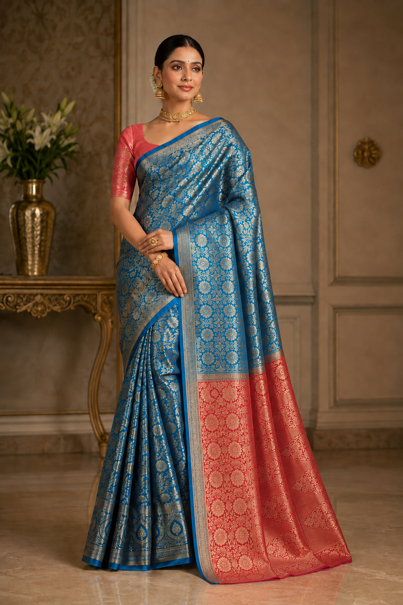 Sowji Kanjivaram Skyblue Saree