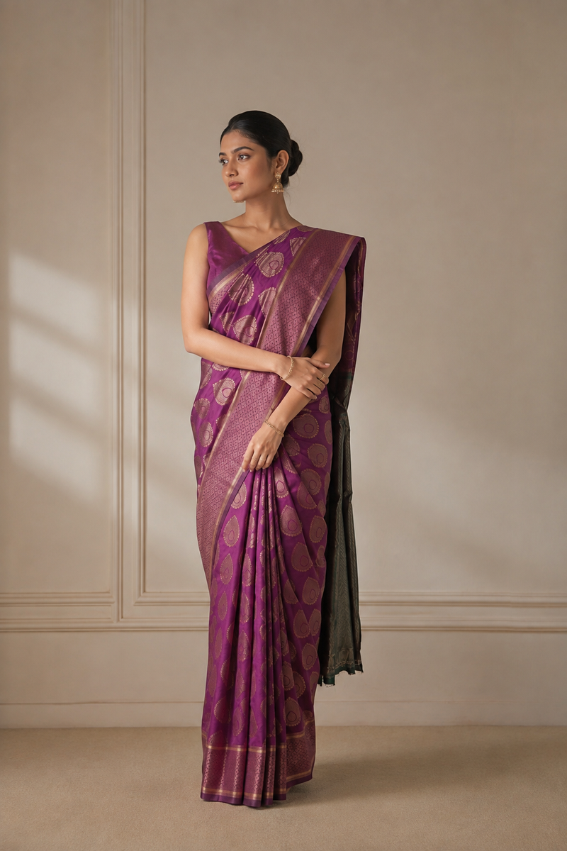 Sanju Kanjivaram Purple Saree