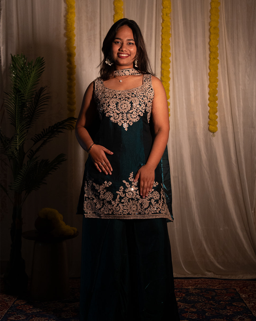 Liva Emerald Green Sharara Set 3-Piece