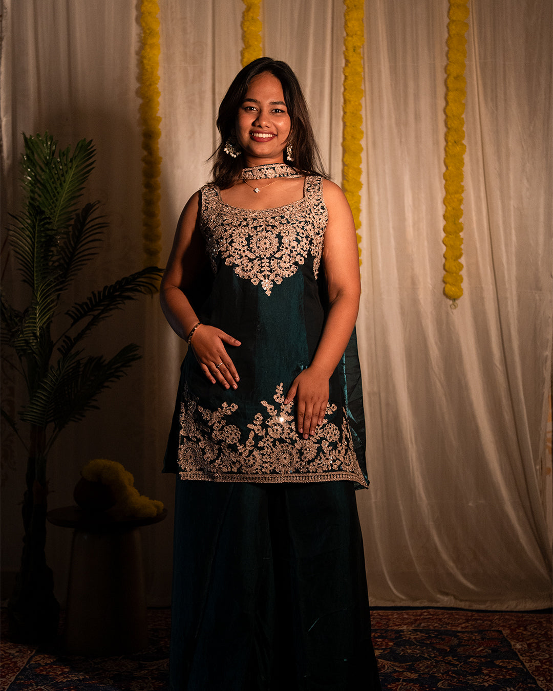 Liva Emerald Green Sharara Set 3-Piece