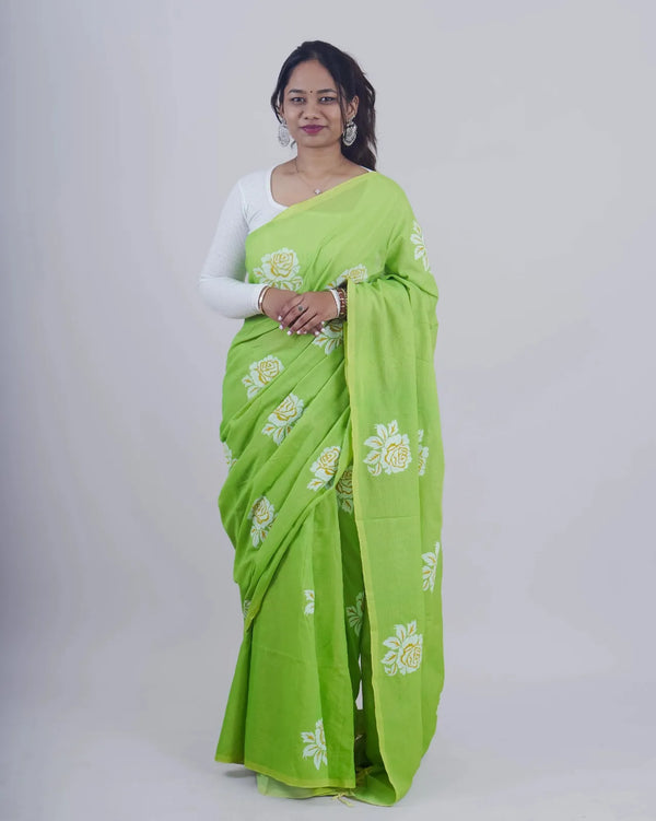 Janani ParrotGreen Khadi Saree