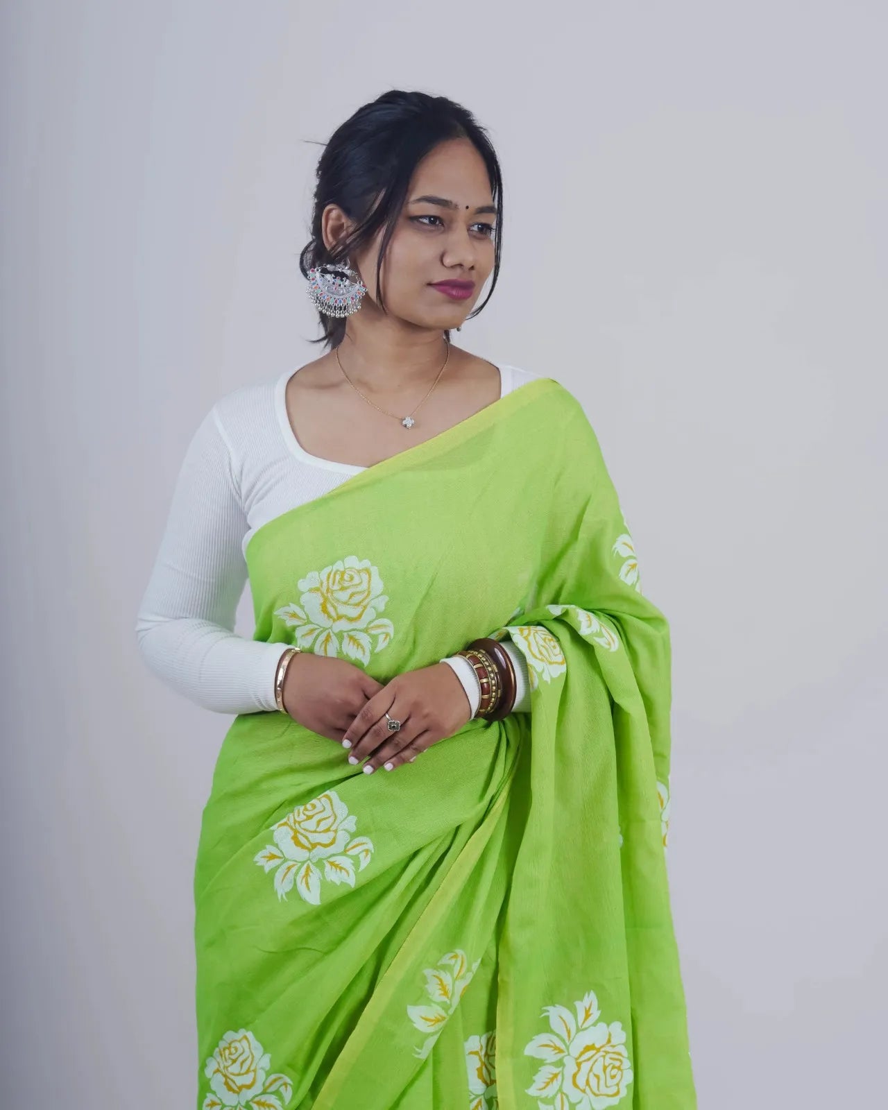 Janani ParrotGreen Khadi Saree