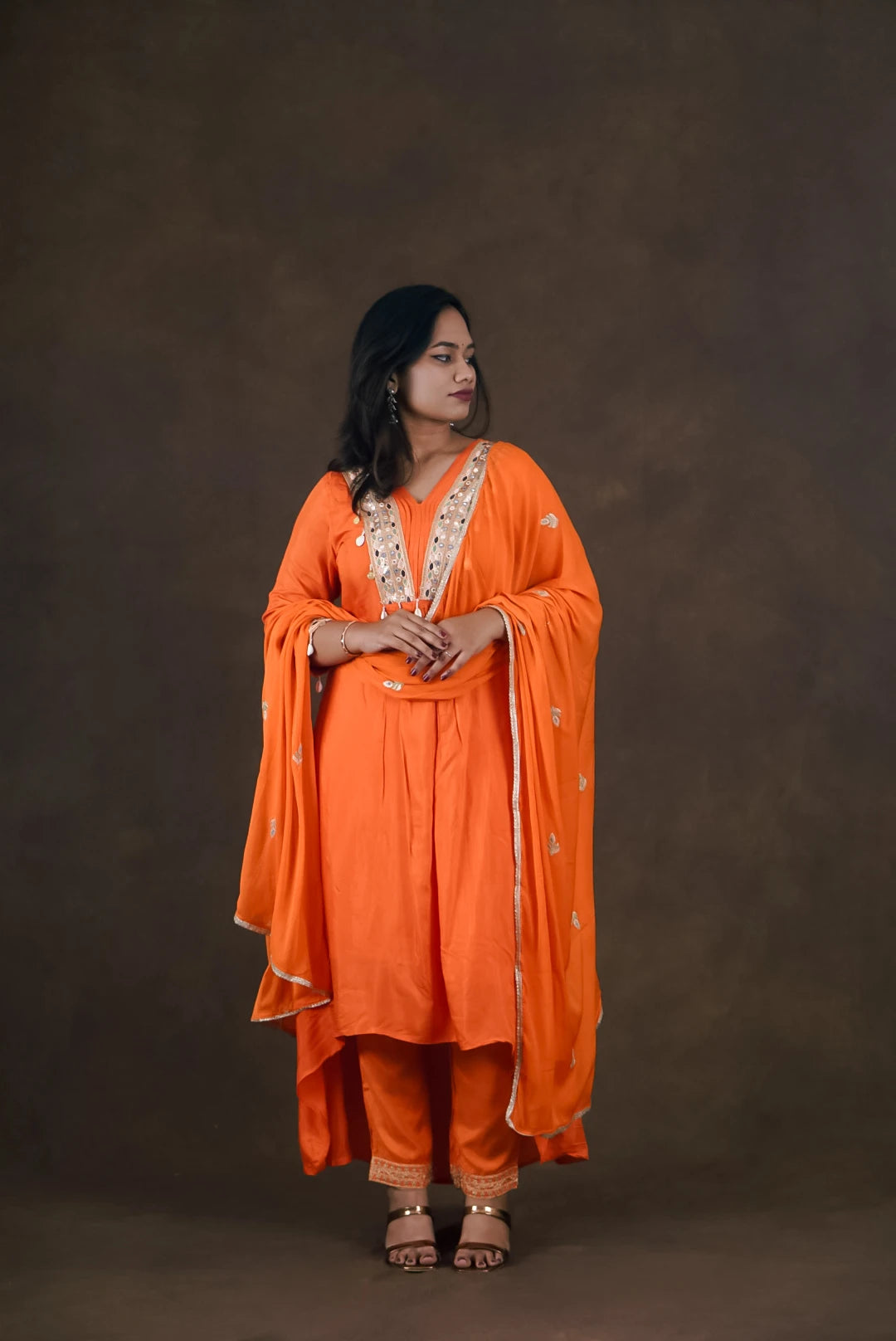 Kaveri Orange Cotton Silk 3-Piece Set